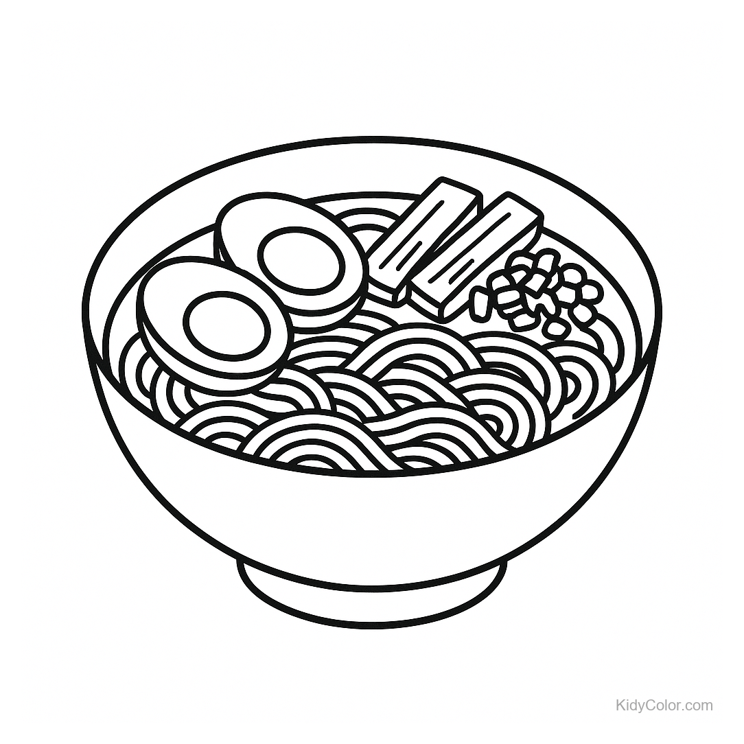 Ramen Bowl With Eggs And Bamboo | Free Printable Coloring Pages for Kids